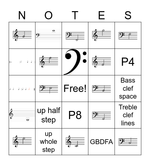 Note Identification Bingo Card