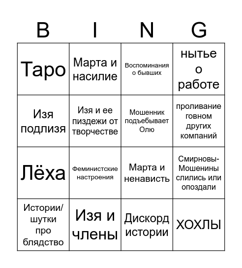 Мартовские игры Bingo Card