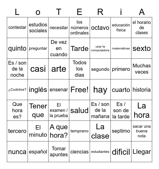 Somos estudiantes Bingo Card