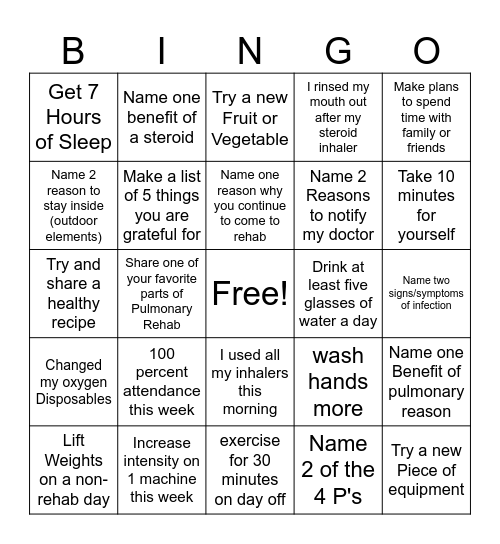 Pulmonary Rehab Week !!! Bingo Card