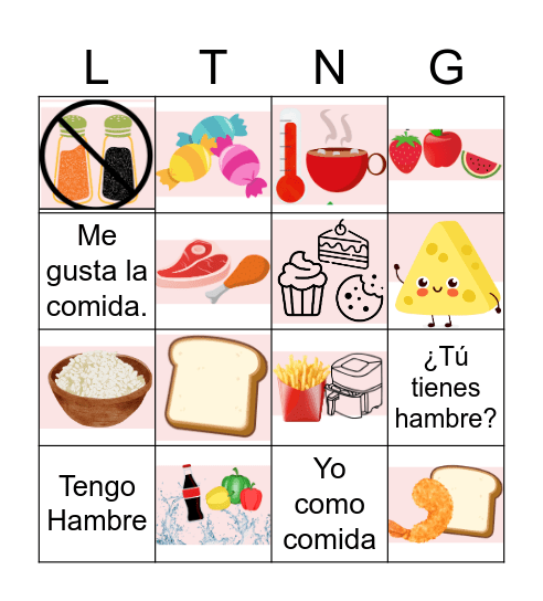 La comida Bingo Card