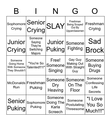 Theatre Party Bingo Card