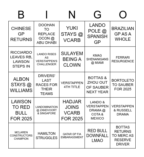 DRIVE TO SURVIVE S7 Bingo Card