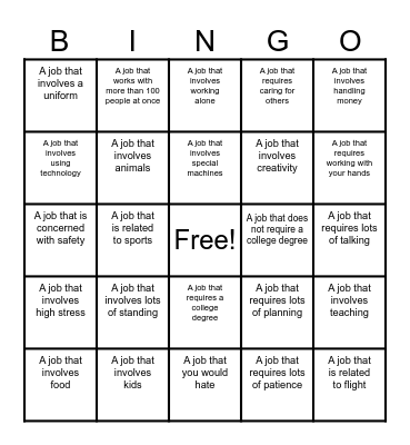 Hospitality & Tourism Jobs BINGO Card