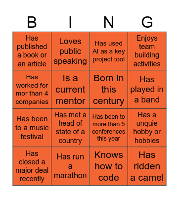 Team Icebreaker Bingo Card