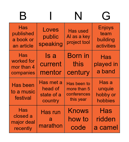 Team Icebreaker Bingo Card