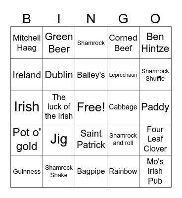 St. Patricks Day Bingo Card