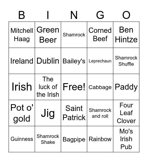 St. Patricks Day Bingo Card