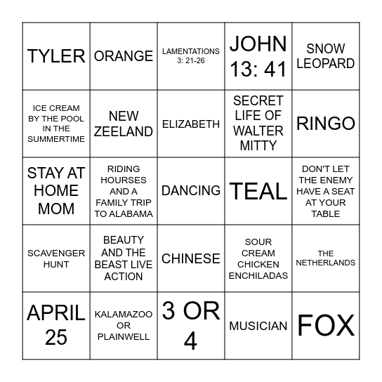 Untitled Bingo Card