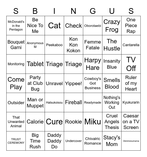 AMKE BINGUS Bingo Card