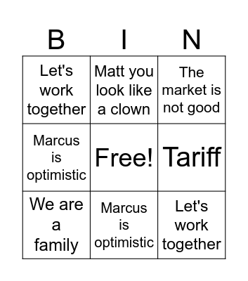 Marcus Townhall BIN Bingo Card