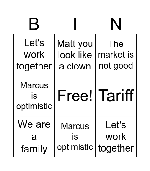 Marcus Townhall BIN Bingo Card