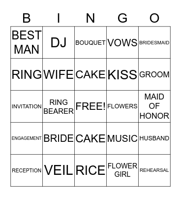 WEDDING  Bingo Card