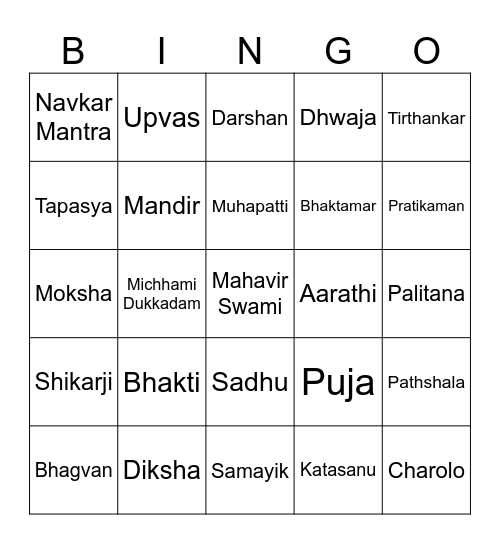 Jain Bingo Card