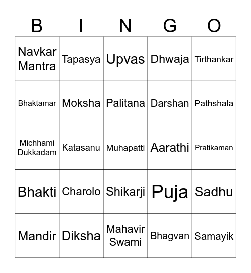 Jain Bingo Card