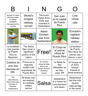 Puerto Rico VS Switzerland Bingo Card