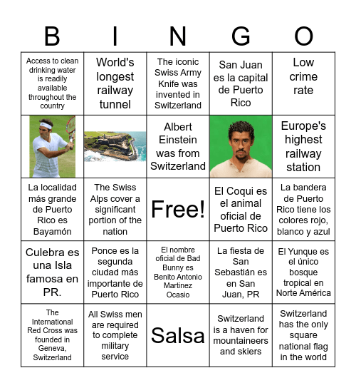 Puerto Rico VS Switzerland Bingo Card