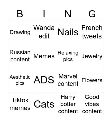 PINTEREST Bingo Card