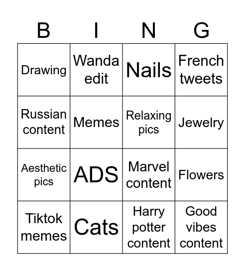 PINTEREST Bingo Card