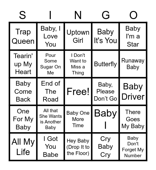 Oh Baby! Bingo Card