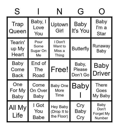 Oh Baby! Bingo Card