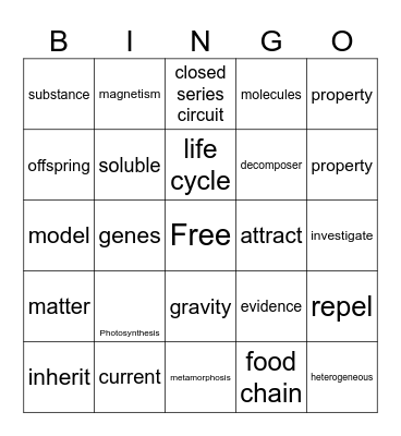 Science Bingo Card