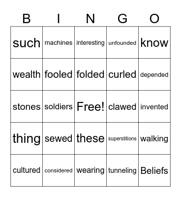4th Grade Bingo Card
