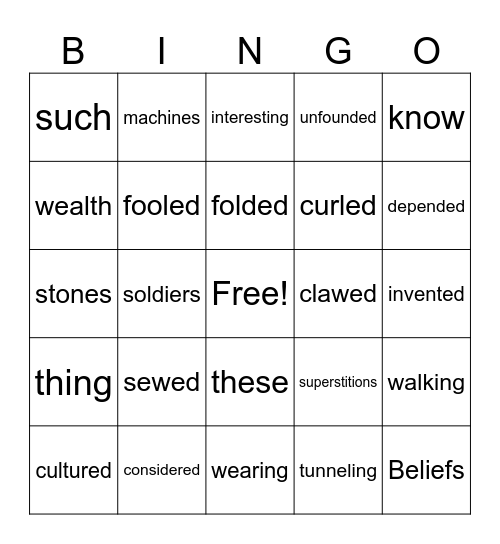4th Grade Bingo Card