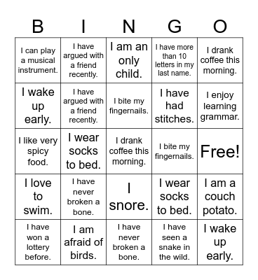 "That's Me!" BINGO Card