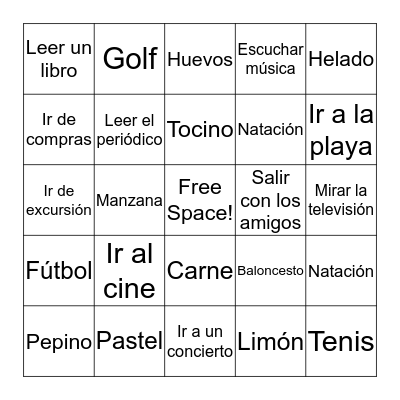 Spanish Bingo Card