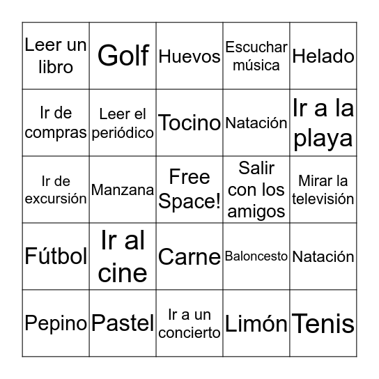 Spanish Bingo Card