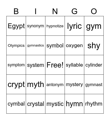 Y = i Bingo Card