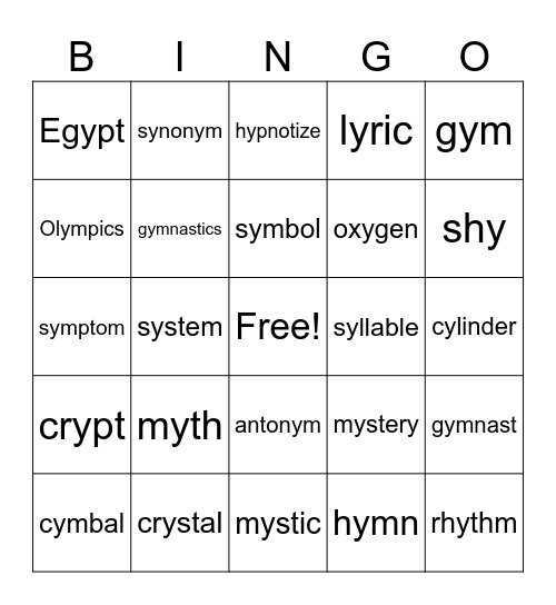 Y = i Bingo Card