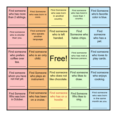 Find Someone Who... Bingo Card