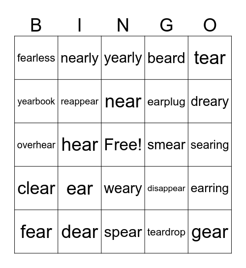 EAR Bingo Card