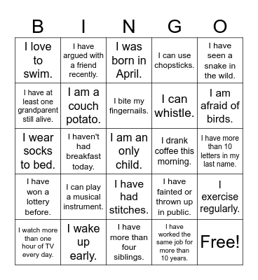 "THAT'S ME!" BINGO Card