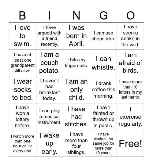 "THAT'S ME!" BINGO Card
