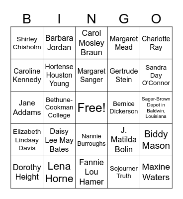 Womens History Bingo Card
