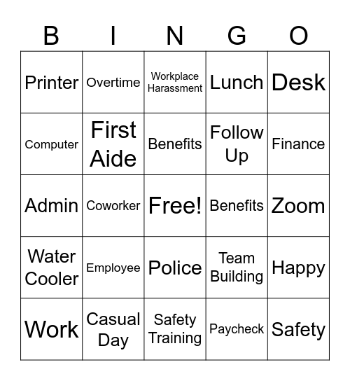 Workplace Bingo Card