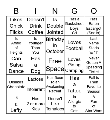 FIND SOMEONE Bingo Card