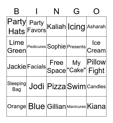 Birthday's/Rachel's Birthday Bingo Card