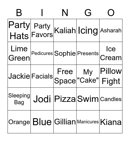 Birthday's/Rachel's Birthday Bingo Card