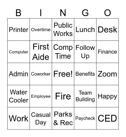 Workplace Bingo Card