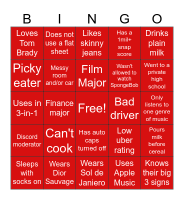 Red Flags Bingo Card