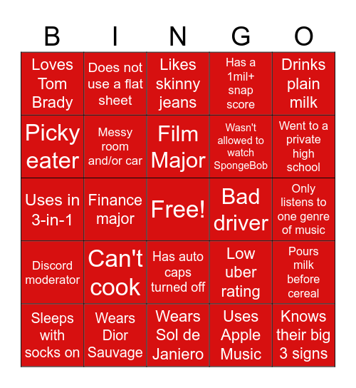 Red Flags Bingo Card
