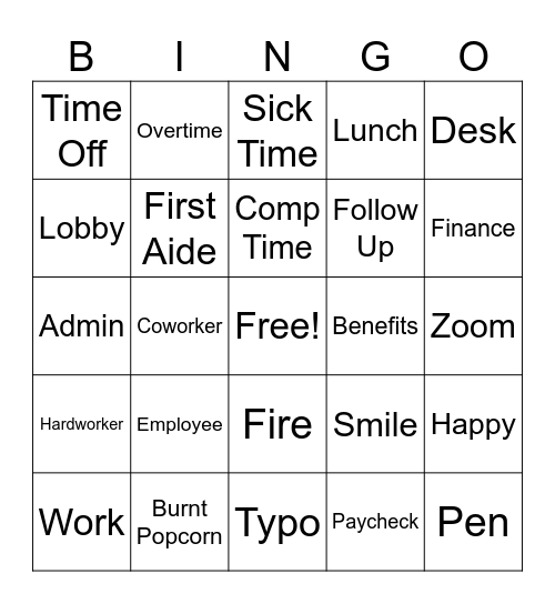 Workplace Bingo Card