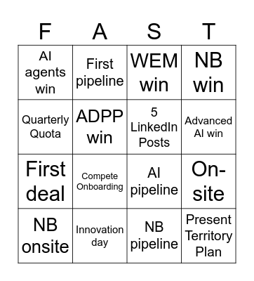 Fast Start Bingo Card