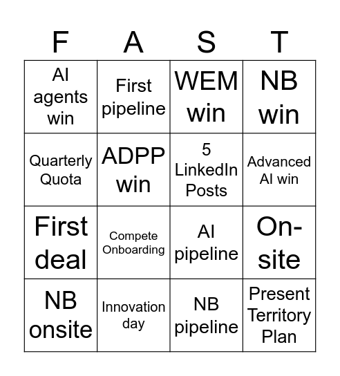 Fast Start Bingo Card