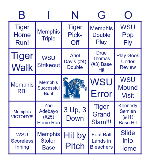 SOFTBALL BINGO Card