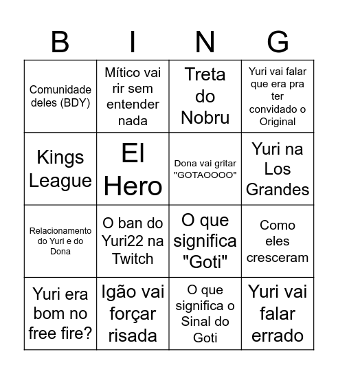 PODPAH COM YURI22 E DONA Bingo Card